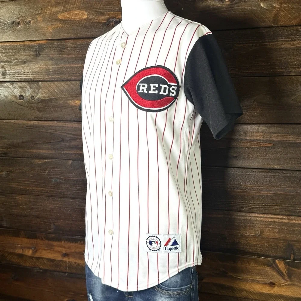Cincinatti Reds # 3 Throwback‎ Majestic Pin Striped MLB Jersey Size Small 42